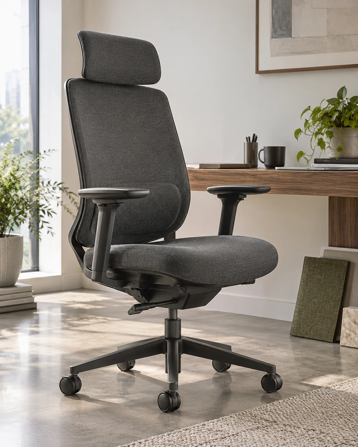 Ergonomik çalışma koltuğunun malzeme ve kullanım detaylarını gösteren temsili katalog ürünü